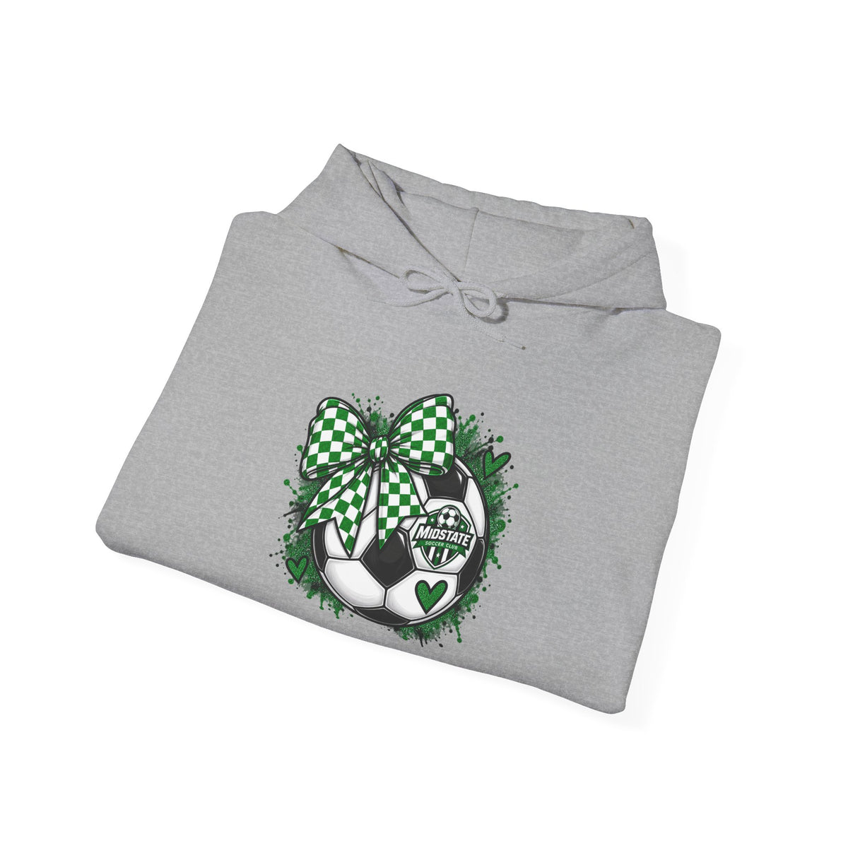 Midstate Soccer Hoodie — Green Plaid Bow Kitty Design