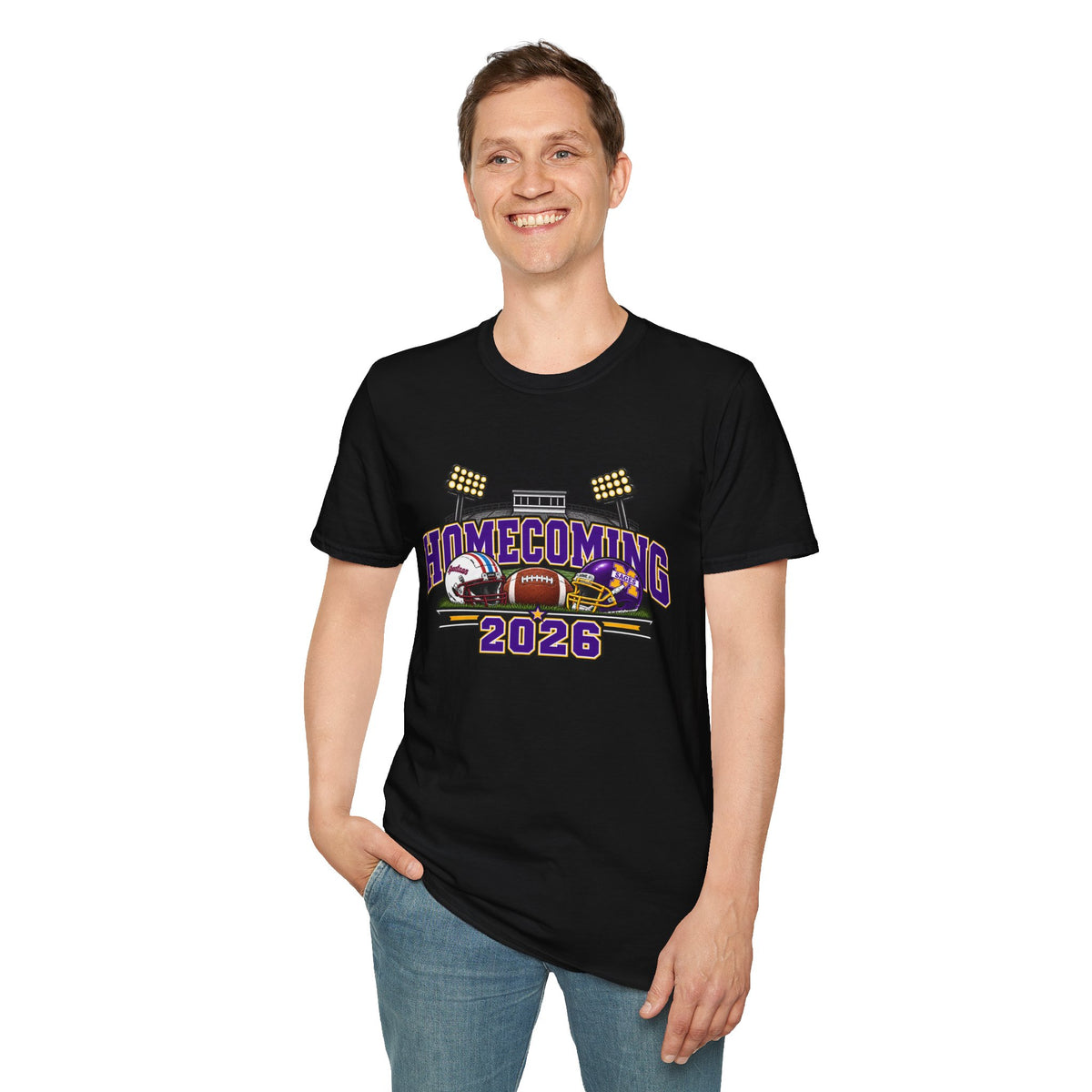 Homecoming 2026 Football T-Shirt — Stadium Lights & Helmets Game Day Tee