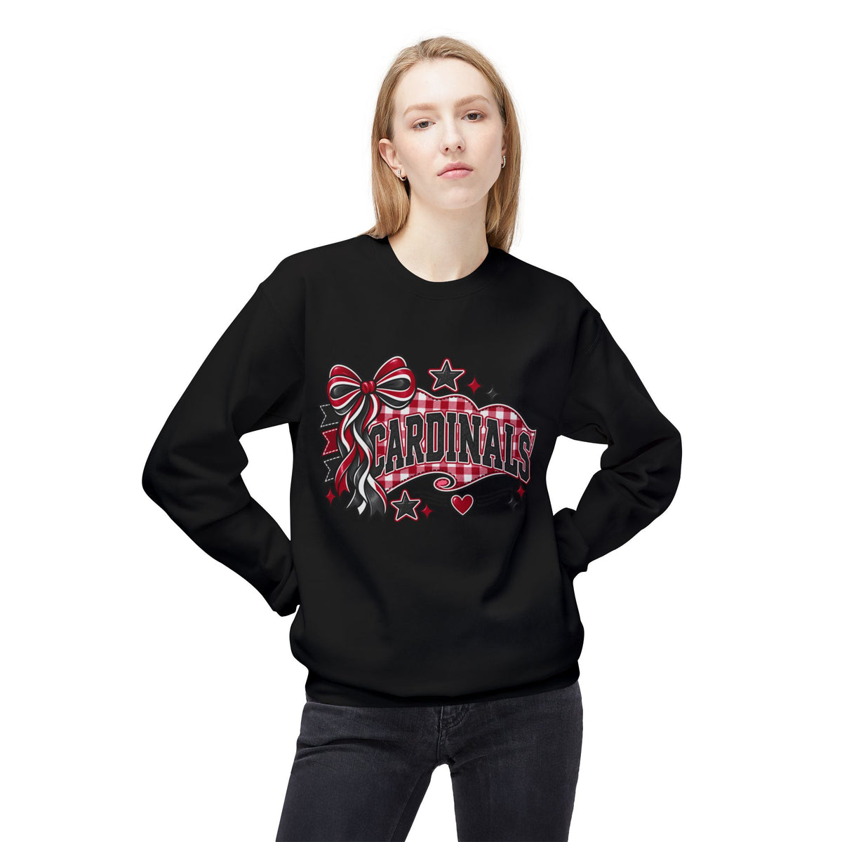 Cardinals Ribbon Crewneck Sweatshirt — Decorative Red & Black Team Graphic