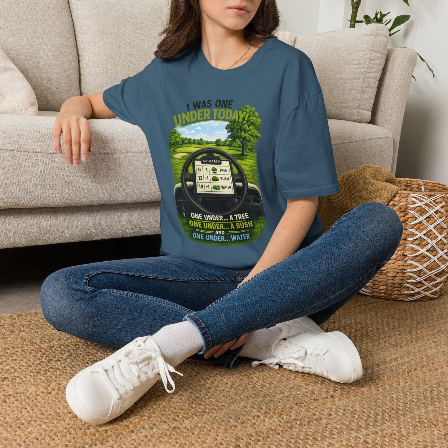 Golf T-Shirt — "I Was One Under Today" REALISTIC VIEW - Funny Scorecard Design