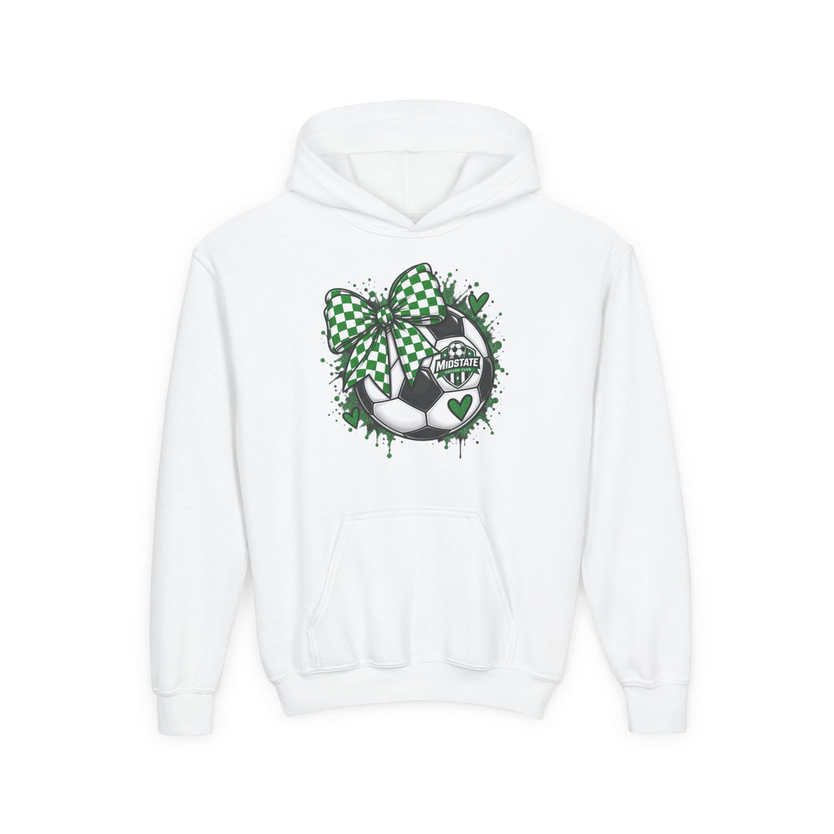 Youth Midstate Hoodie — St. Patrick's Soccer Shamrock Bow Graphic