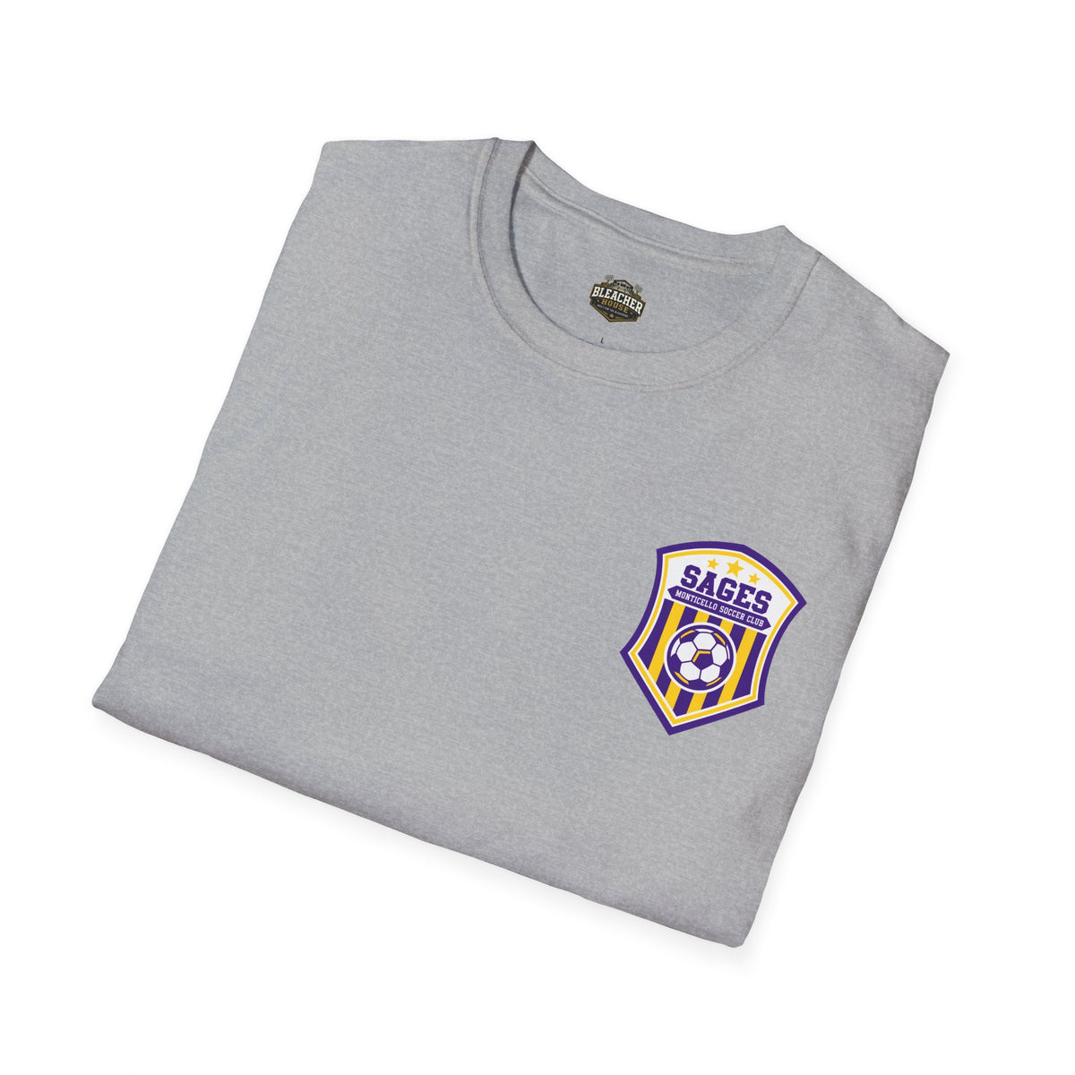 Monticello Soccer Club Graphic Goal T Shirt - Crest on Front, Graphic Soccer Goal On Back