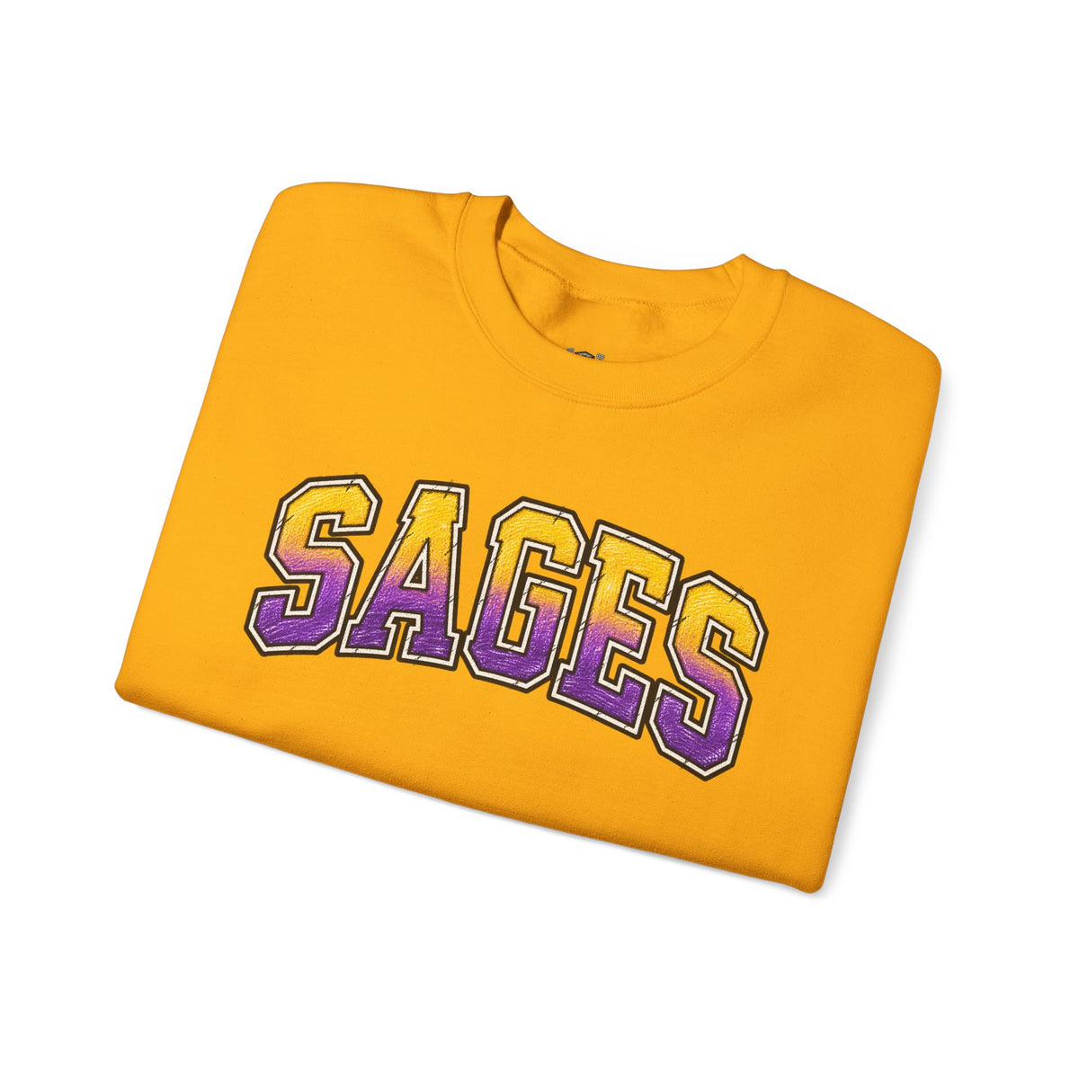 Sages Varsity Crewneck Sweatshirt — Retro Purple & Gold Collegiate Pullover