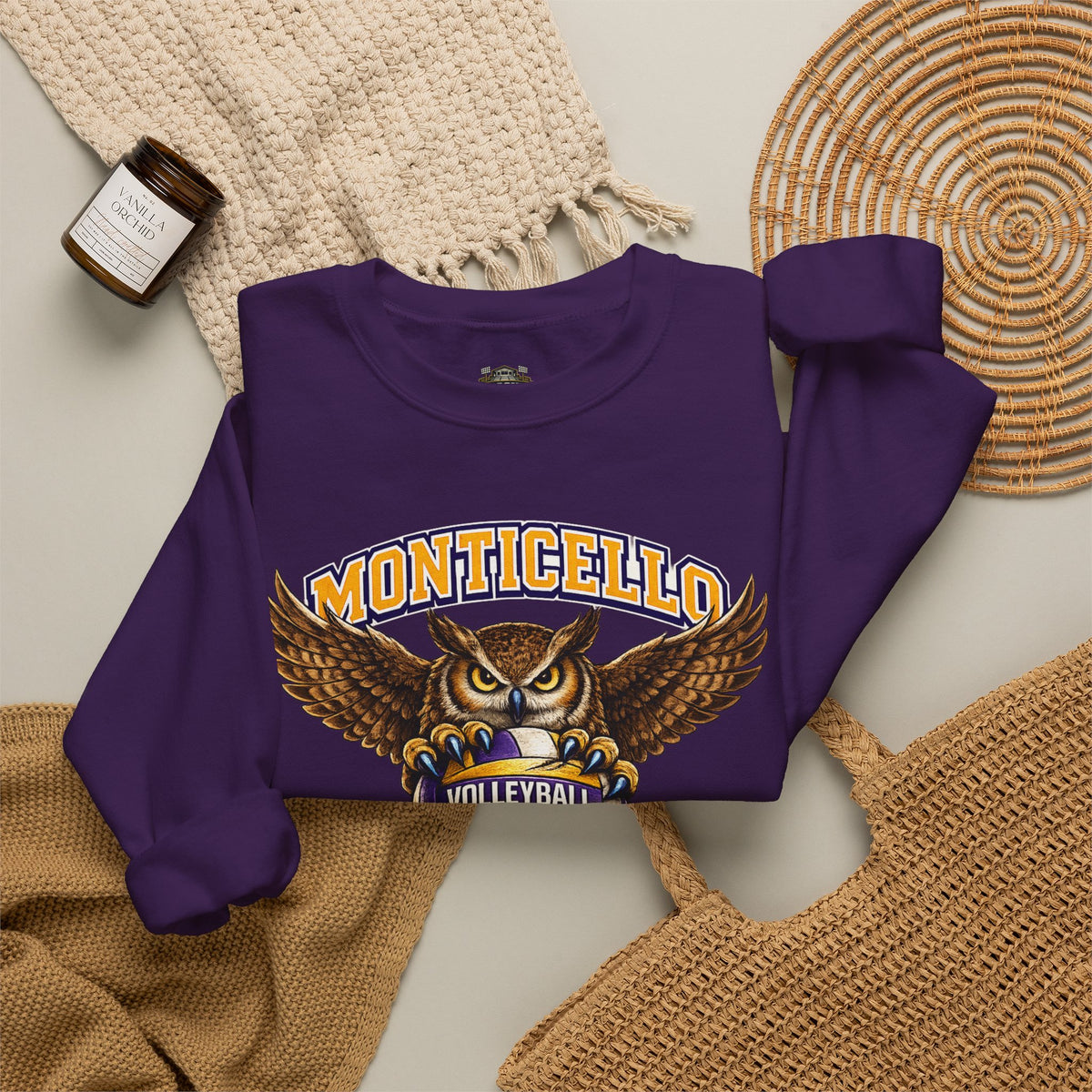 Monticello Sages Volleyball Crewneck Sweatshirt - Owl Wingspread Logo
