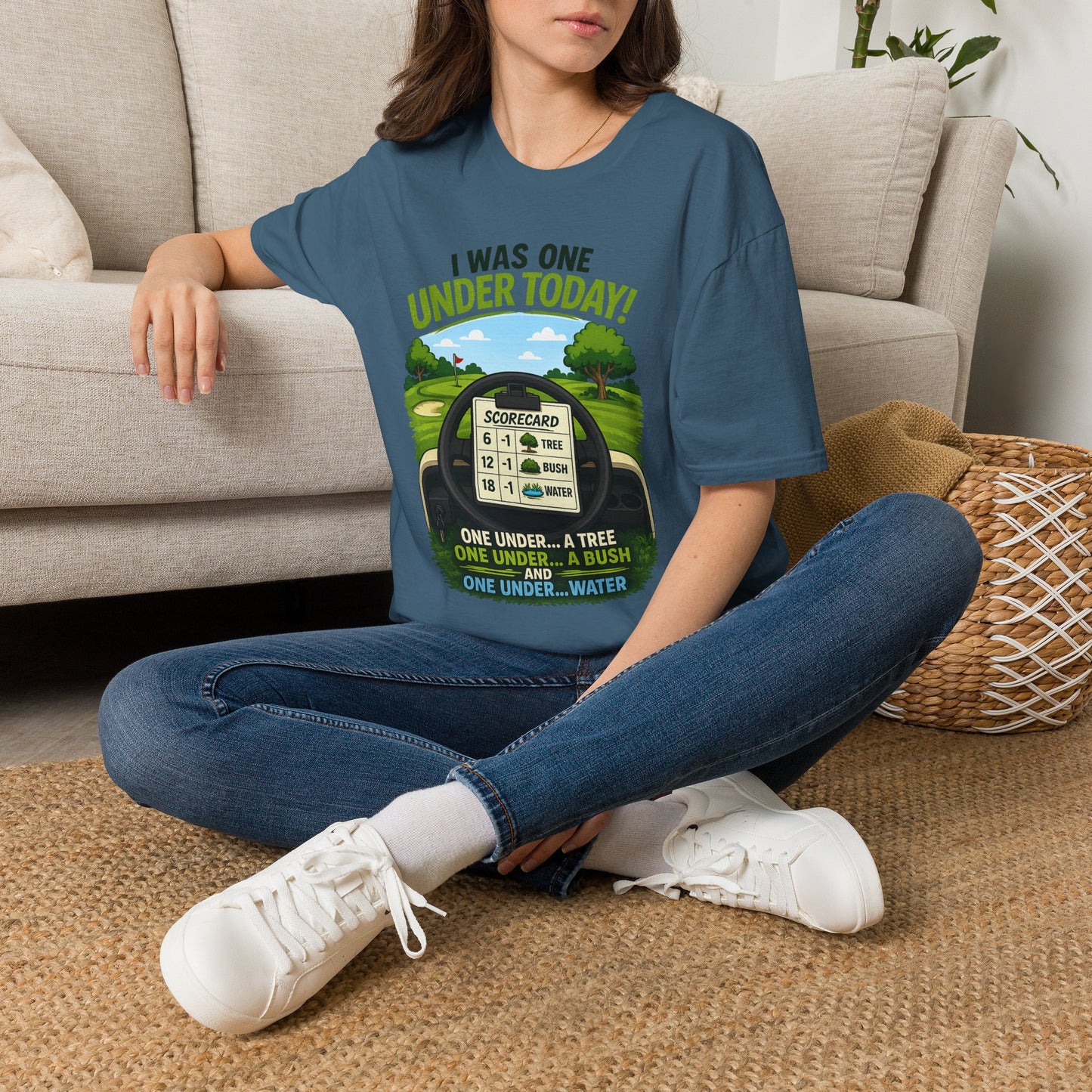 Golf T-Shirt — "I Was One Under Today!" ANIMATED VERSION - Scorecard Golf Humor Shirt