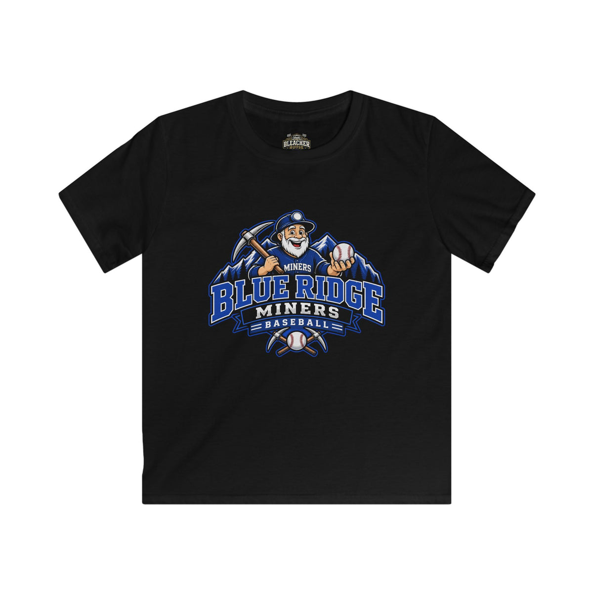 YOUTH Blue Ridge Miners Mascot and Logo T‑Shirt — Unisex Softstyle Tee