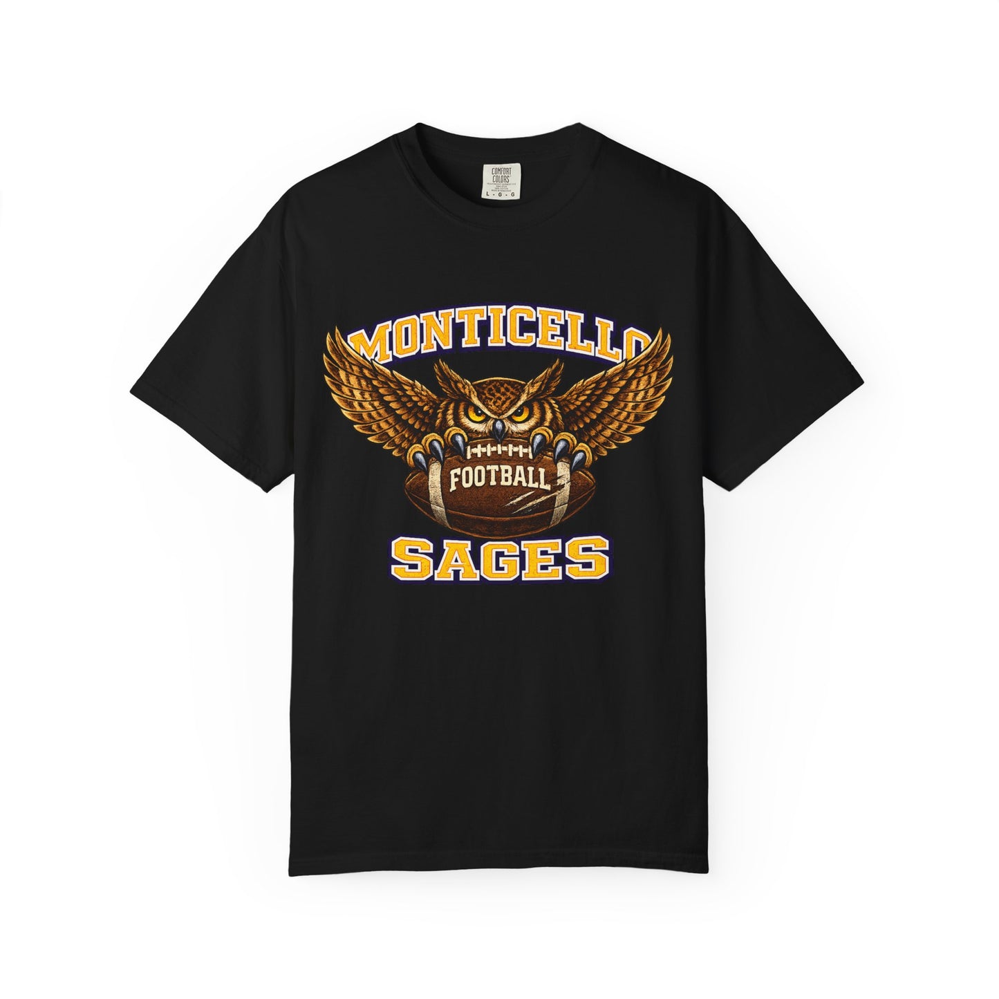 Monticello Sages Football T-Shirt — Vintage Owl & Wings Team Tee
