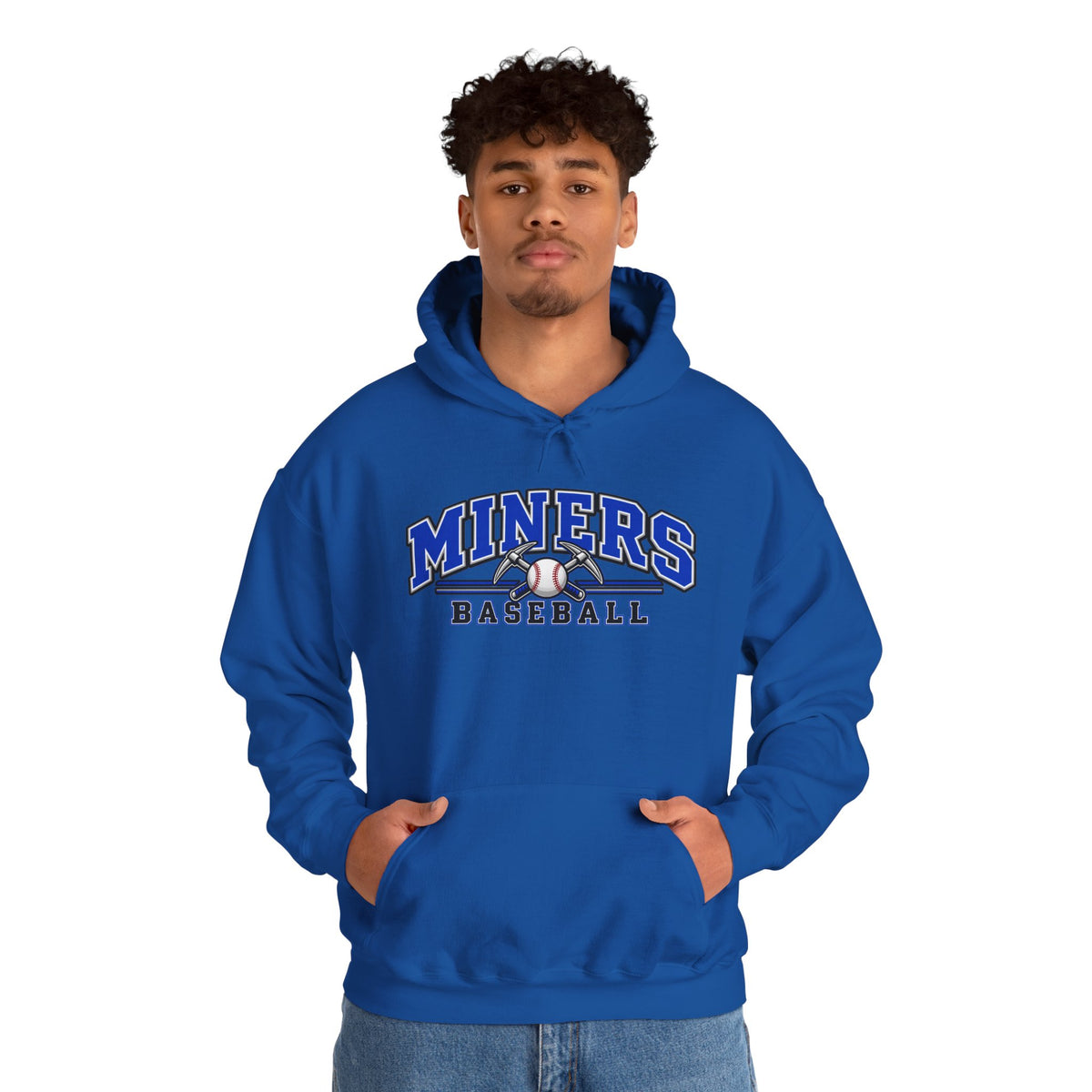 Miners Baseball Hoodie — Pickaxe Cross Logo Graphic