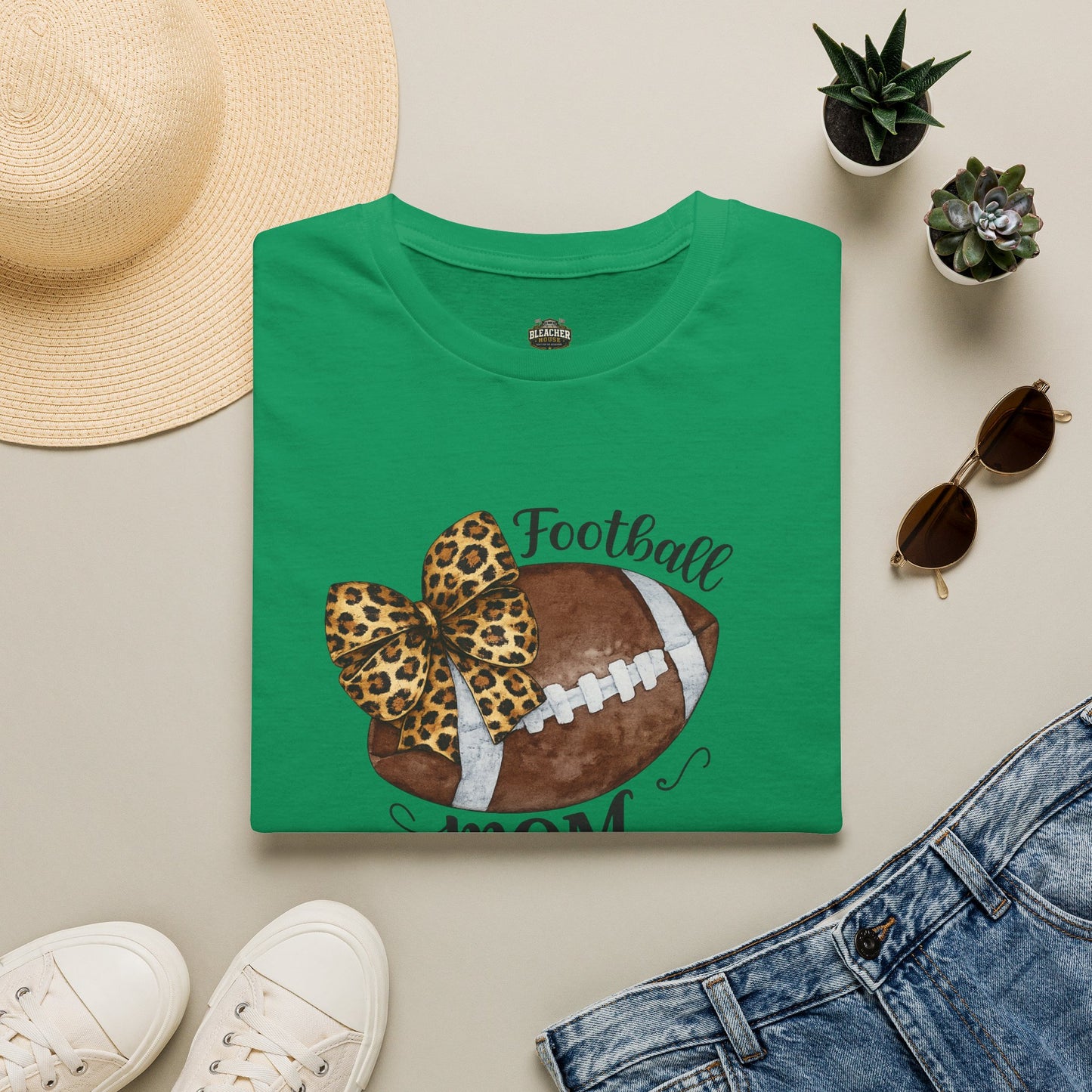 Football Mom T-Shirt — Leopard Bow Game Day Tee