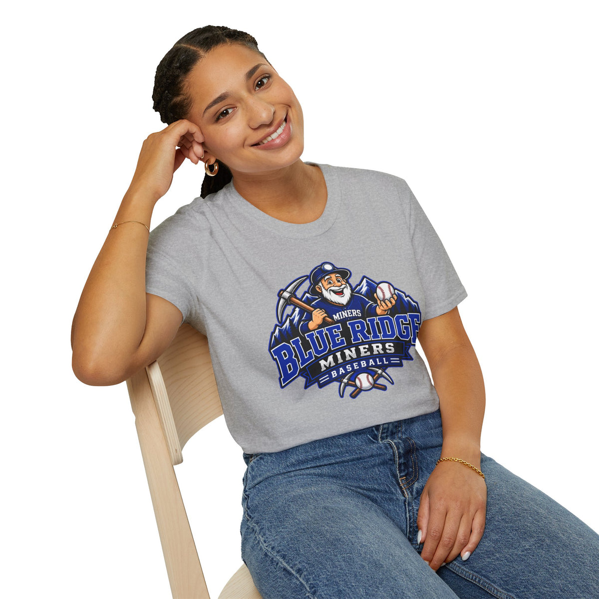 Blue Ridge Miners Mascot and Logo T‑Shirt — Unisex Softstyle Tee