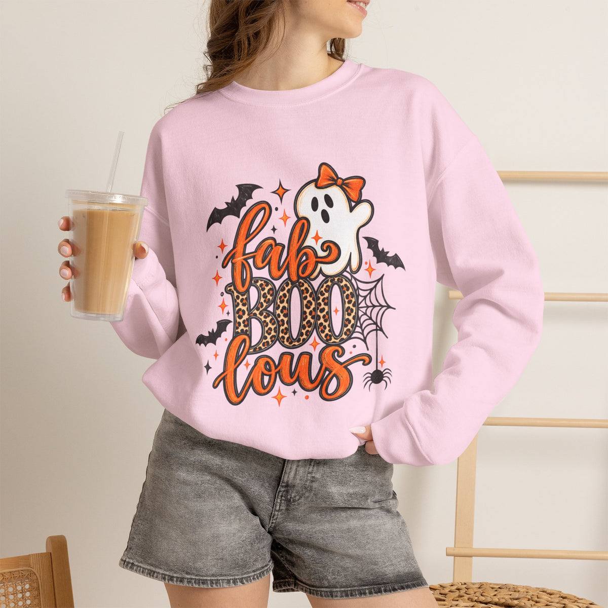 FabBOOlous Halloween Sweatshirt — Cute Ghost, Bats & Spiderweb Fall Crewneck