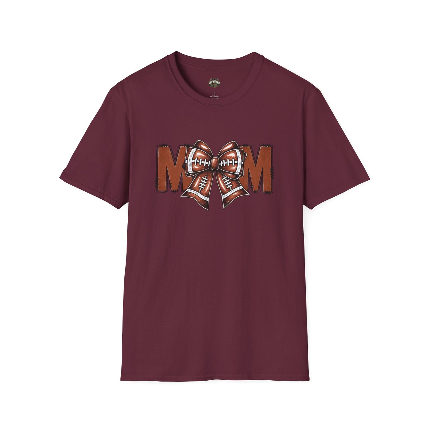 Football Mom T-Shirt — 'MOM' with Football Bow Graphic
