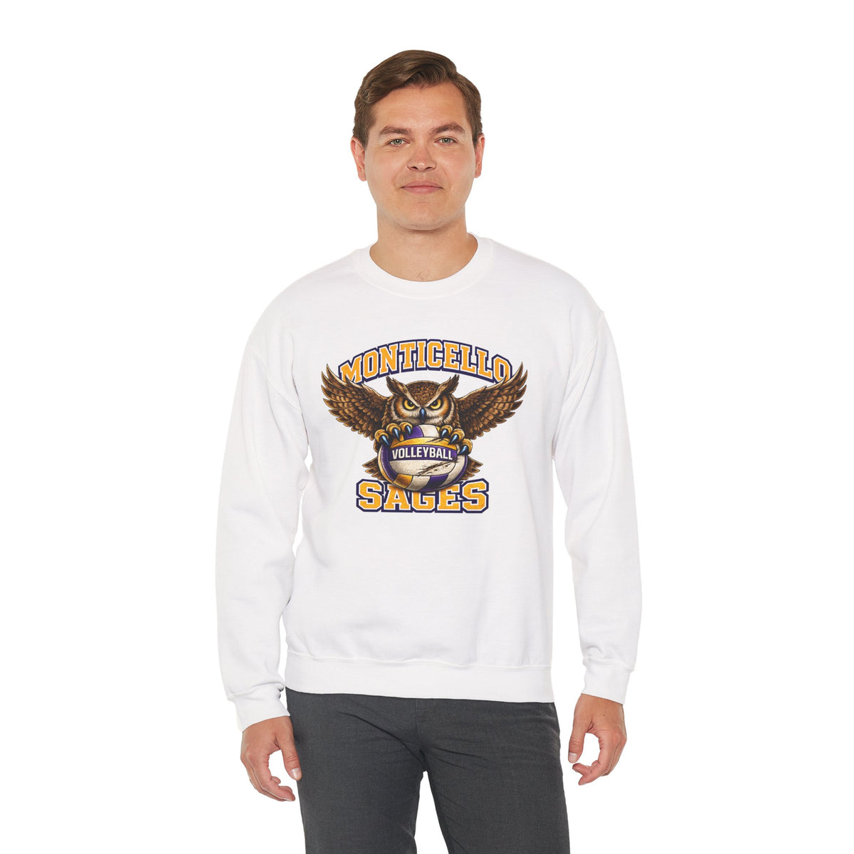 Monticello Sages Volleyball Crewneck Sweatshirt - Owl Wingspread Logo