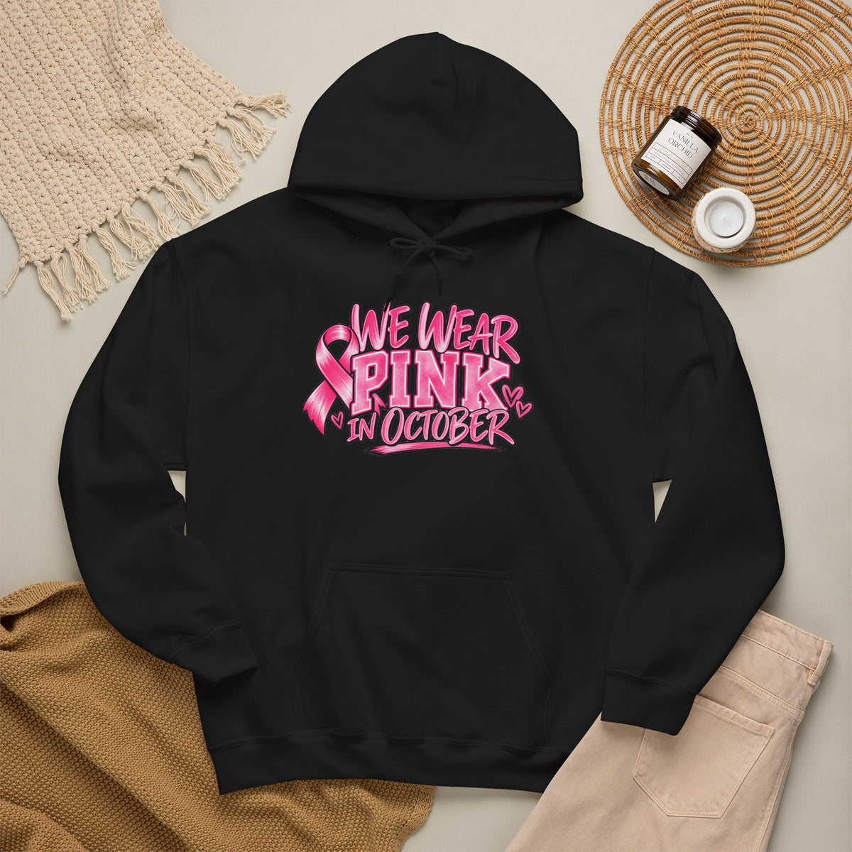 Breast Cancer Awareness Hoodie — "We Wear Pink in October" Pullover