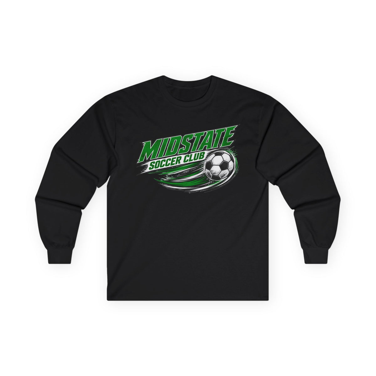 Midstate Soccer Club Long Sleeve Tee — Vintage Green Soccer Graphic