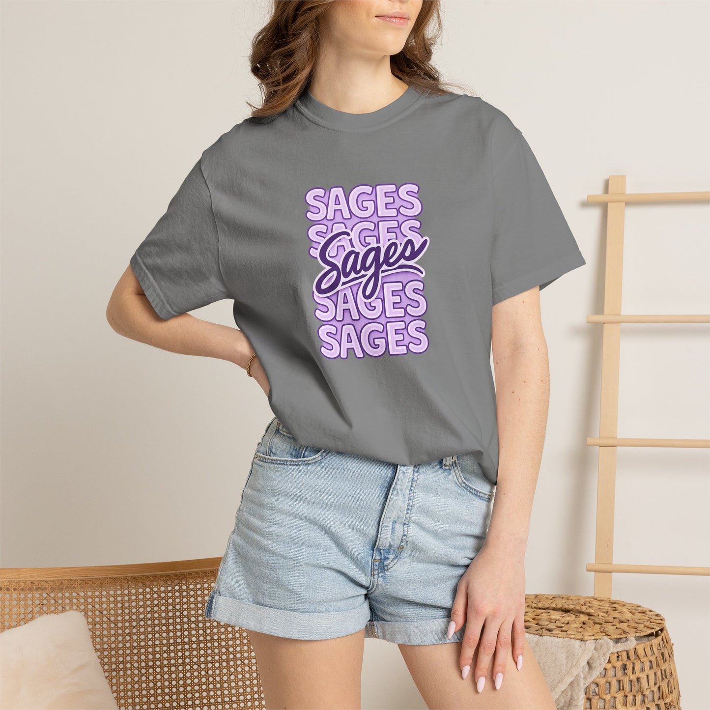 Sages Retro Stacked Text T-Shirt — Lavender Graphic Tee