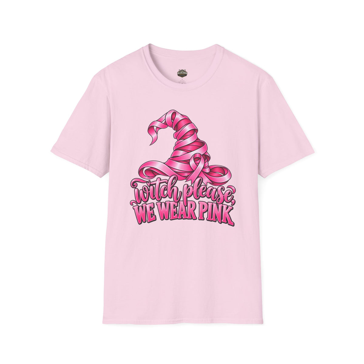 Witch Please We Wear Pink T-Shirt — Pink Witch Hat Breast Cancer Awareness Tee