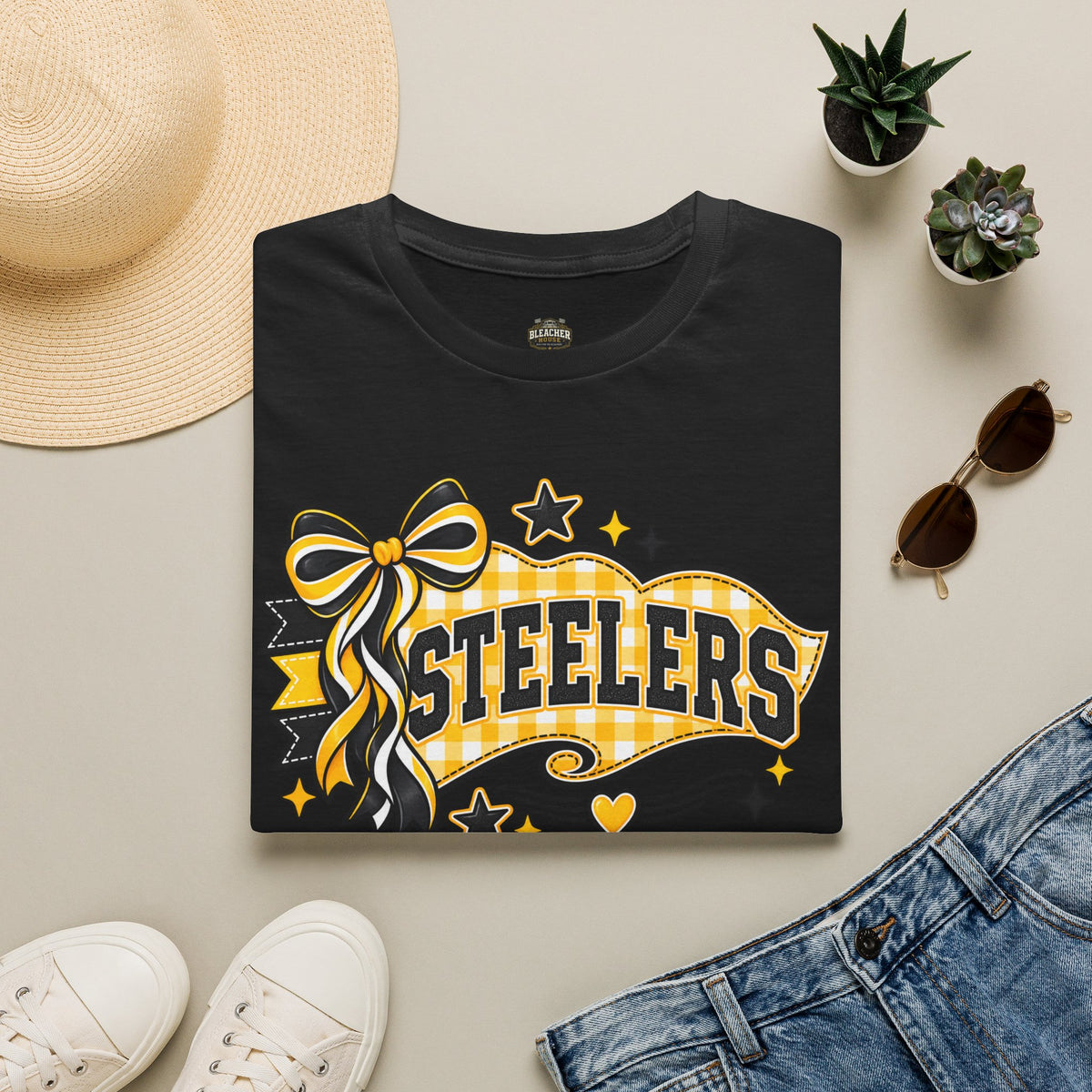 Steelers Ribbon T-Shirt — Cheerful Black & Gold Football Fan Tee