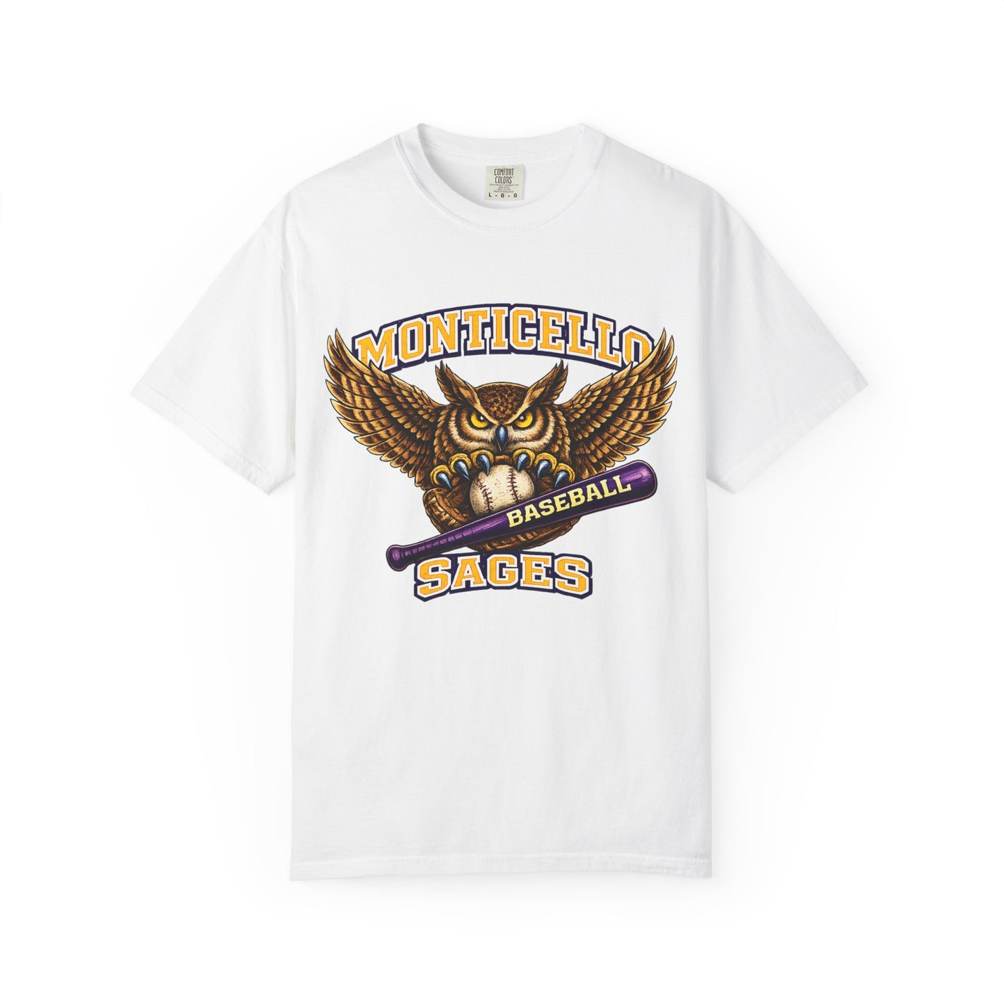 Monticello Sages Baseball T-Shirt — Vintage Owl & Wings Team Tee