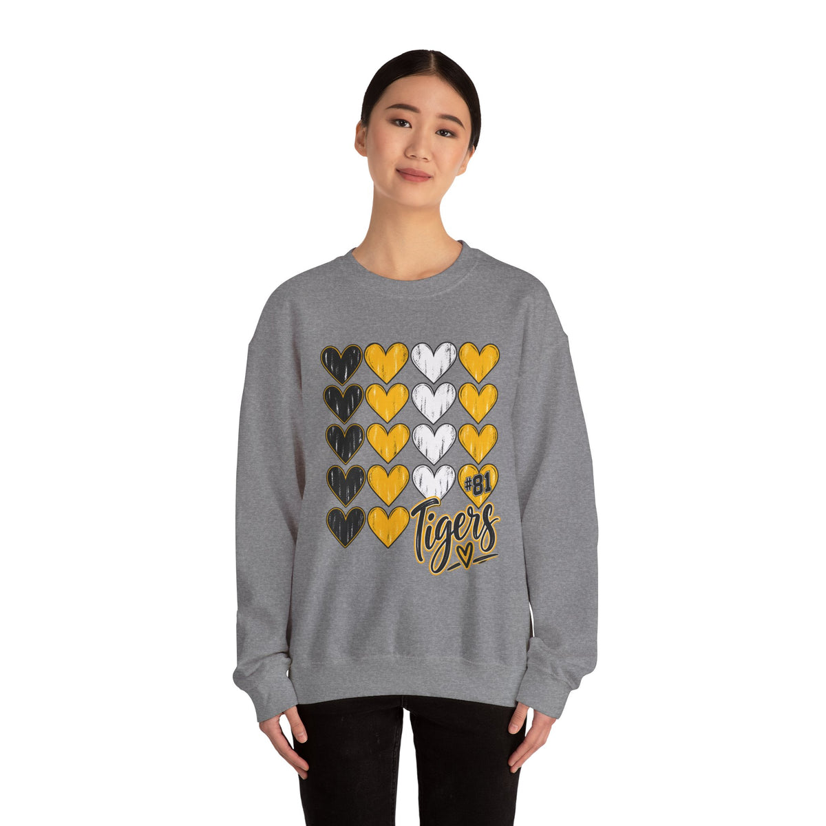 Tigers Heart Crewneck Sweatshirt — Black & Gold School Spirit