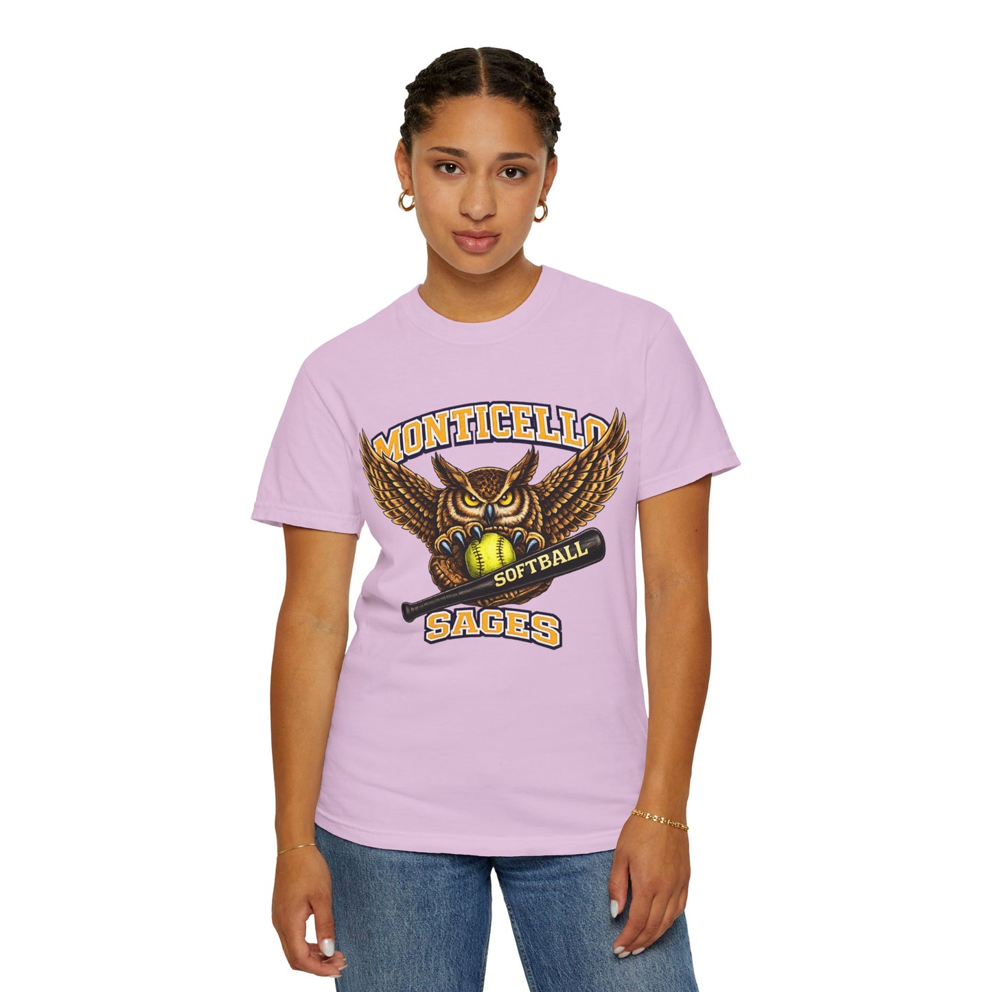 Monticello Sages Softball T-Shirt — Vintage Owl & Wings Team Tee