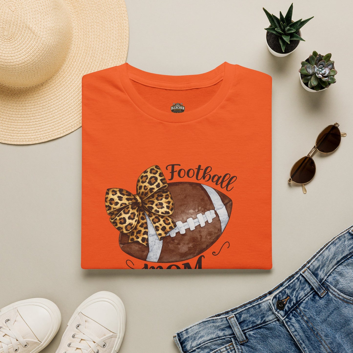 Football Mom T-Shirt — Leopard Bow Game Day Tee
