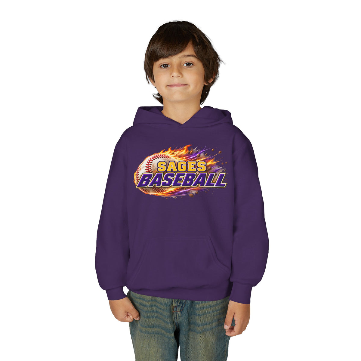 YOUTH Sages Flaming Baseball Hoodie - Team Spirit Hoodie