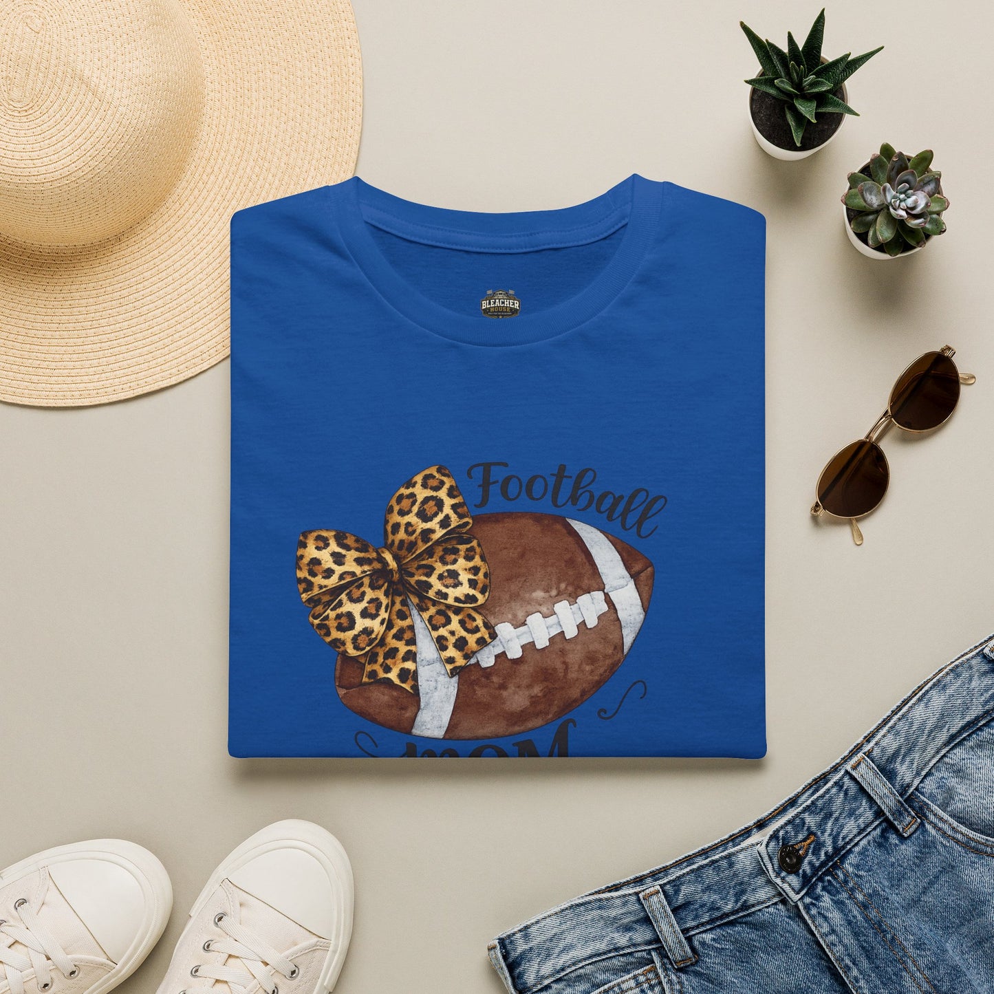 Football Mom T-Shirt — Leopard Bow Game Day Tee