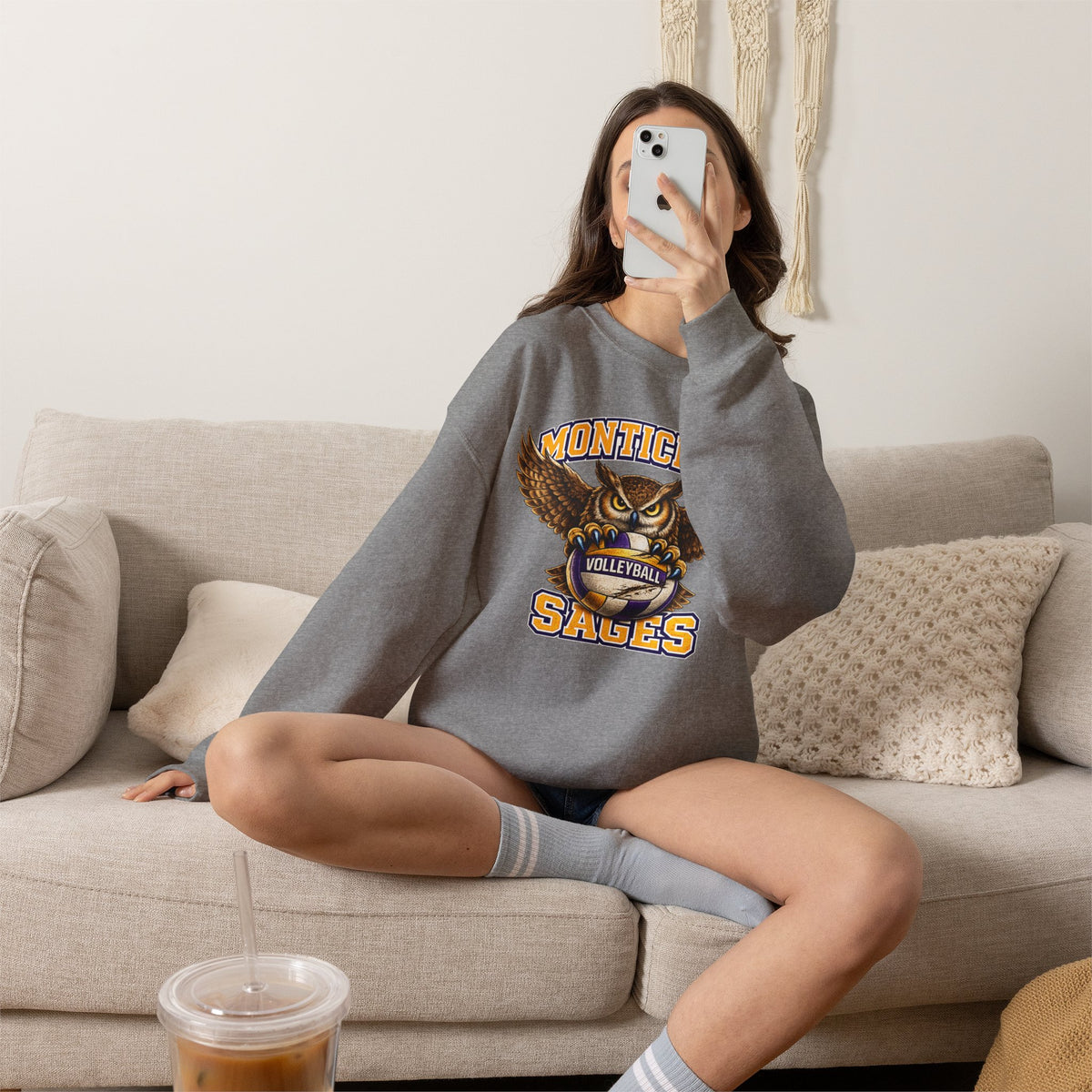 Monticello Sages Volleyball Crewneck Sweatshirt - Owl Wingspread Logo