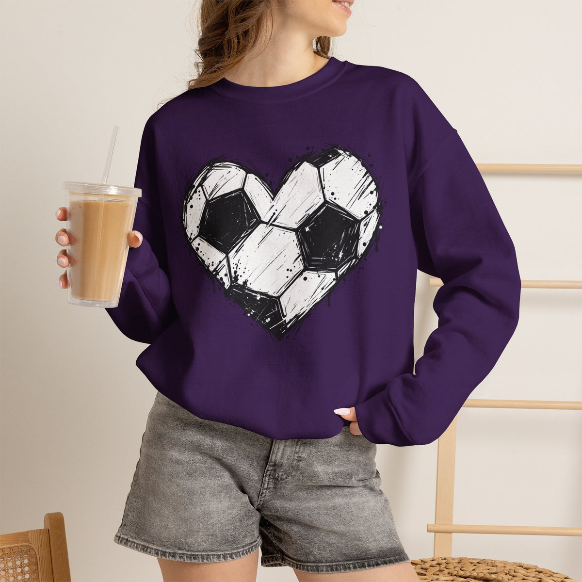 Soccer Heart Crewneck Sweatshirt — Grunge Soccer Ball Graphic