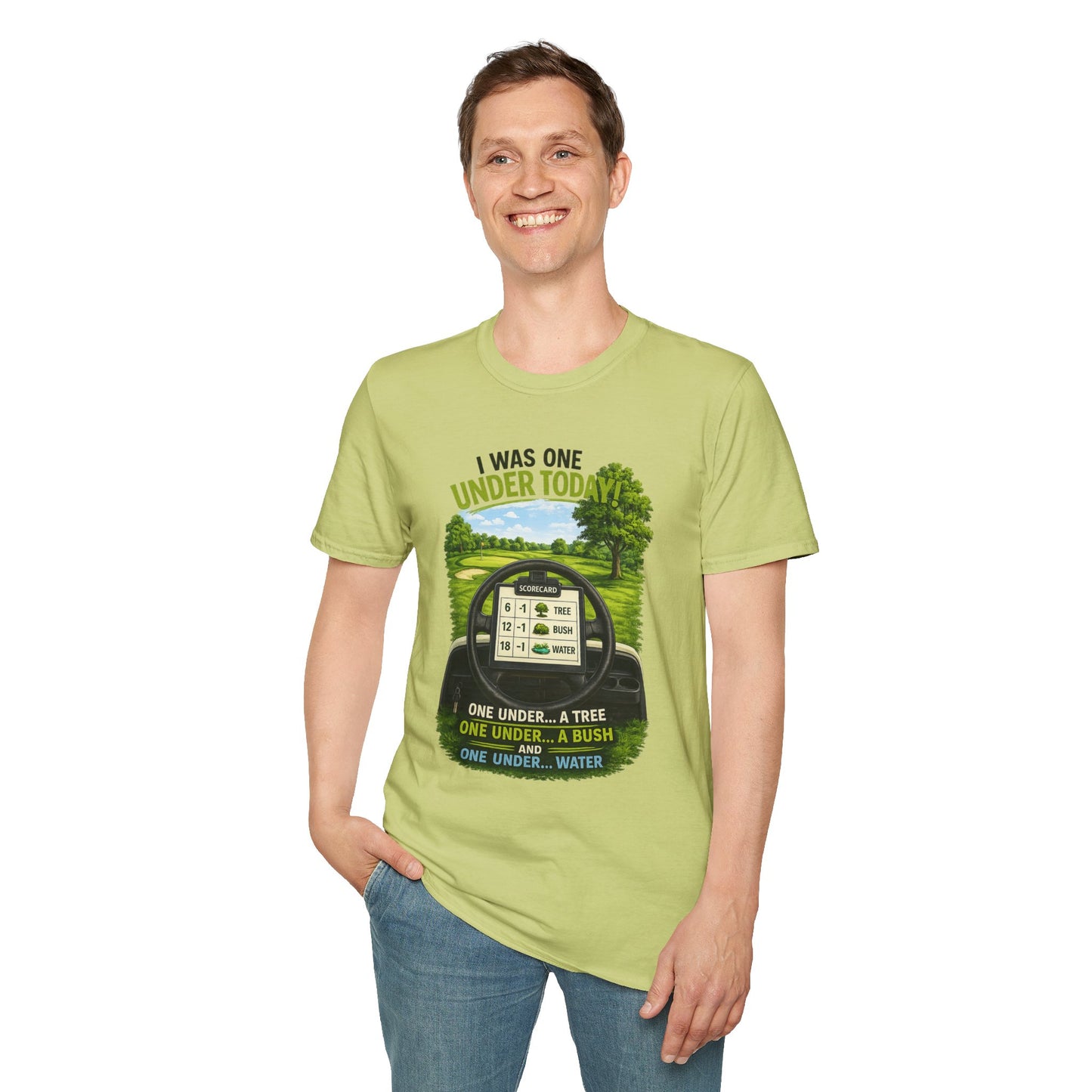 Golf T-Shirt — "I Was One Under Today" REALISTIC VIEW - Funny Scorecard Design