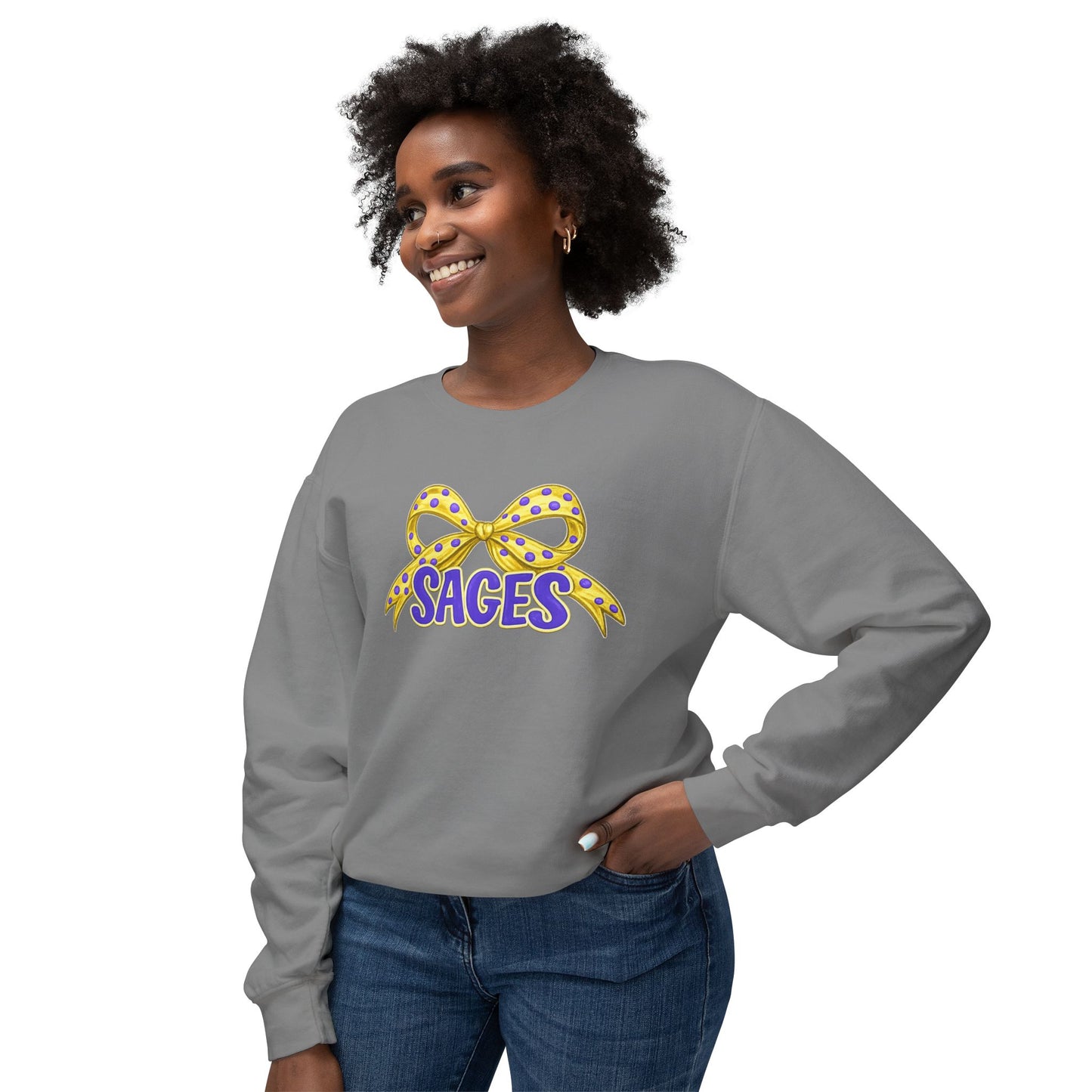 Sages Crewneck Sweatshirt — Yellow Polka Dot Bow Graphic