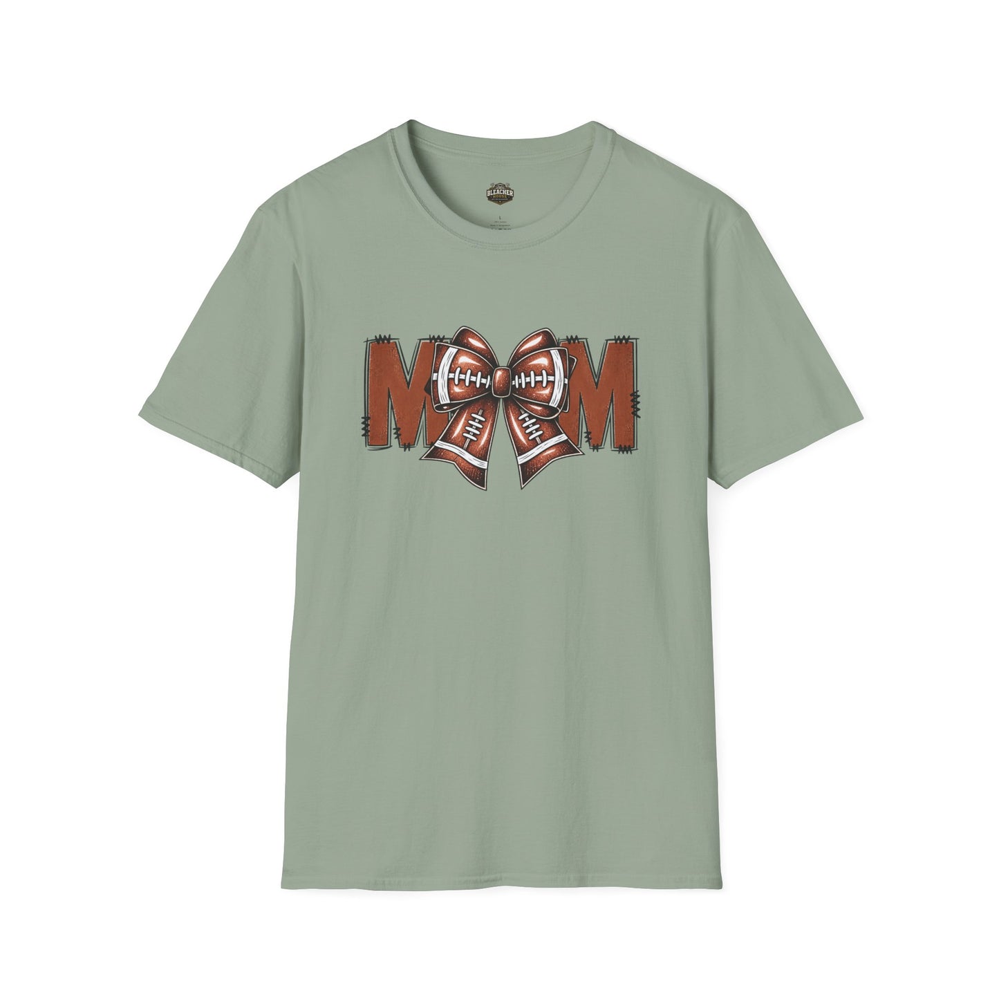 Football Mom T-Shirt — 'MOM' with Football Bow Graphic
