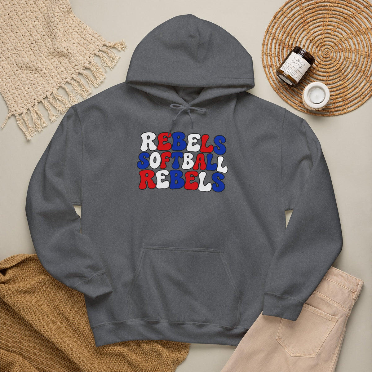 Rebels Softball Hoodie — Retro Red & Blue Team Graphic