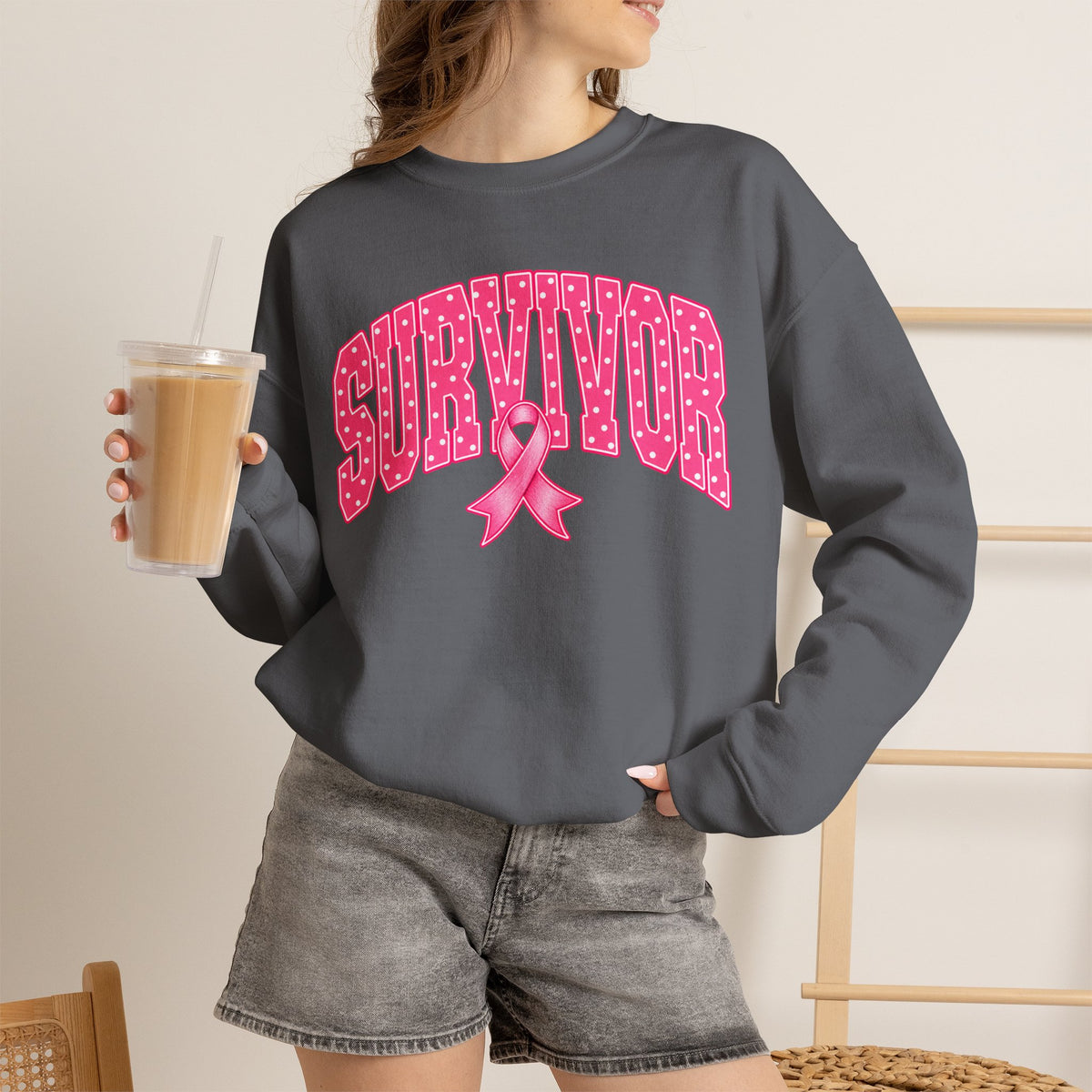Survivor Pink Ribbon Sweatshirt - Breast Cancer Awareness Crewneck