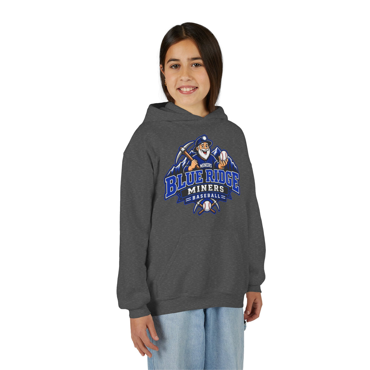 YOUTH Blue Ridge Miners Mascot Logo Hoodie