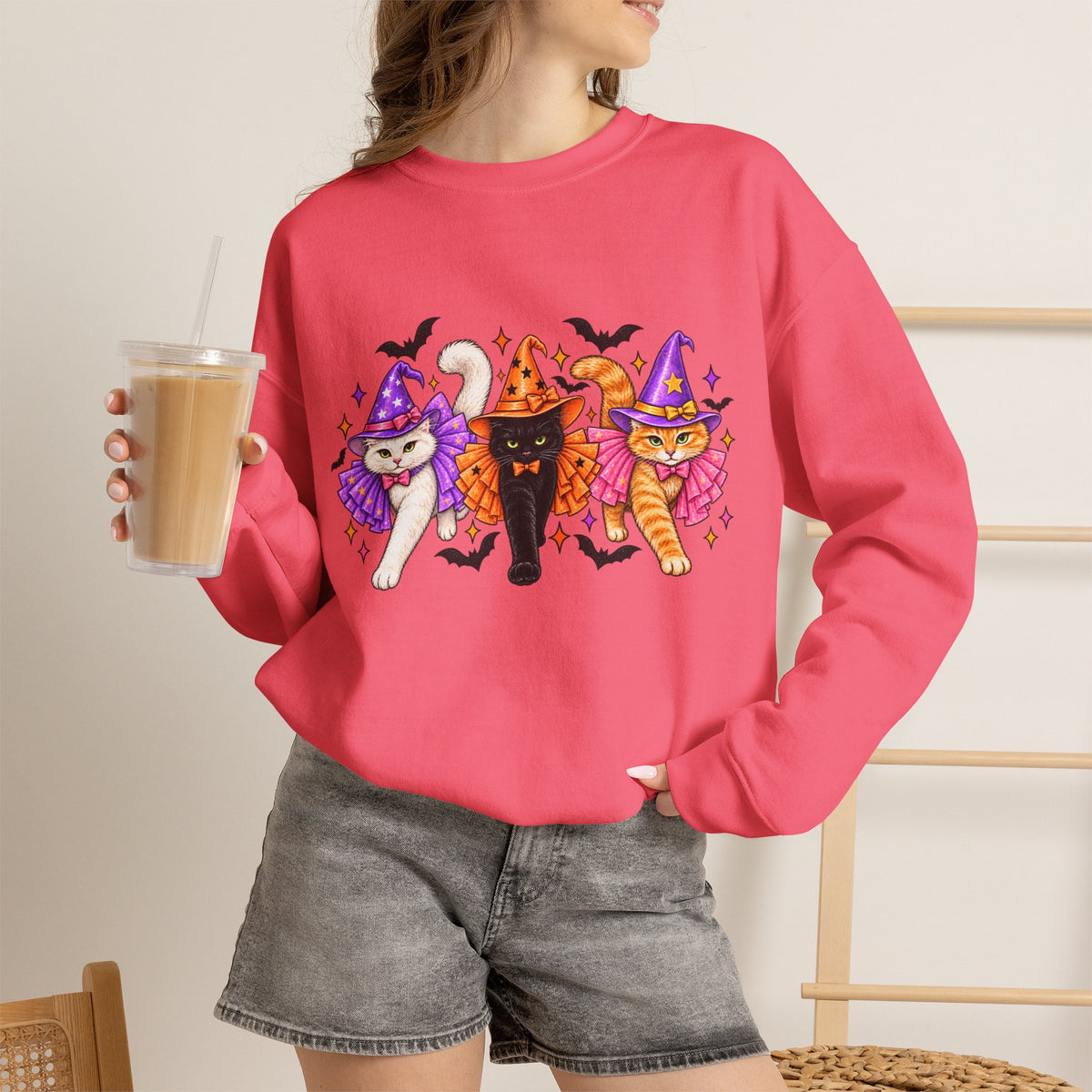 Halloween Witch Cats Crewneck Sweatshirt