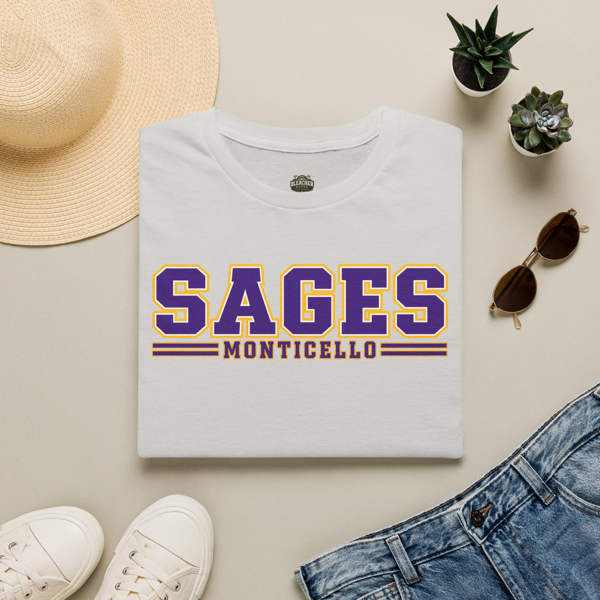 Sages Monticello Crew T‑Shirt — Classic Collegiate School Spirit Tee