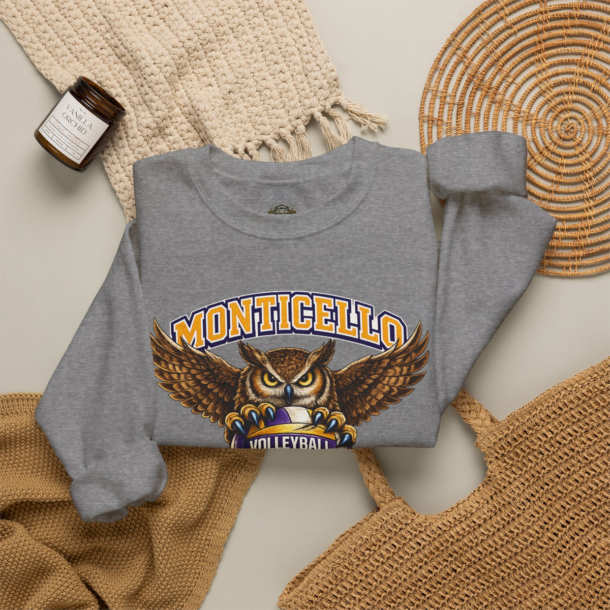 Monticello Sages Volleyball Crewneck Sweatshirt - Owl Wingspread Logo