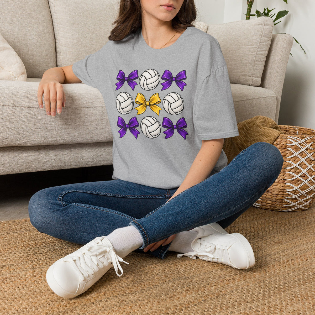 Volleyball & Bows Graphic T-Shirt — Purple & Gold Spirit Tee