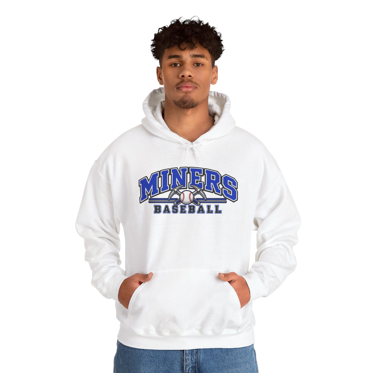 Miners Baseball Hoodie — Pickaxe Cross Logo Graphic