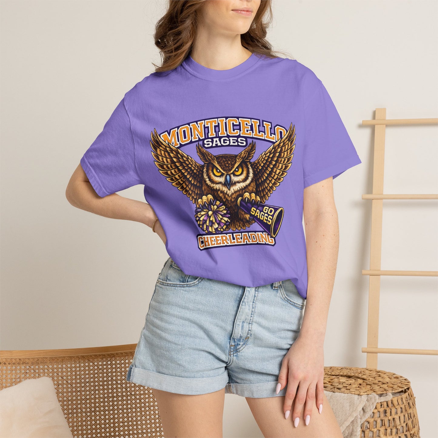 Monticello Sages Cheerleading T-shirt - Vintage Owl & Wings Team Tee