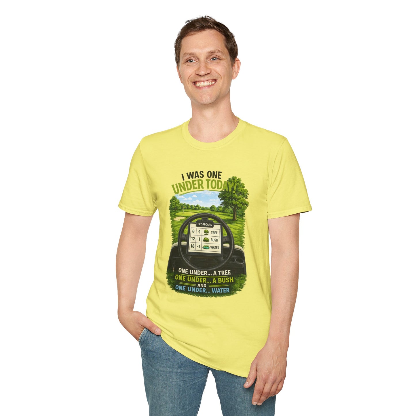 Golf T-Shirt — "I Was One Under Today" REALISTIC VIEW - Funny Scorecard Design
