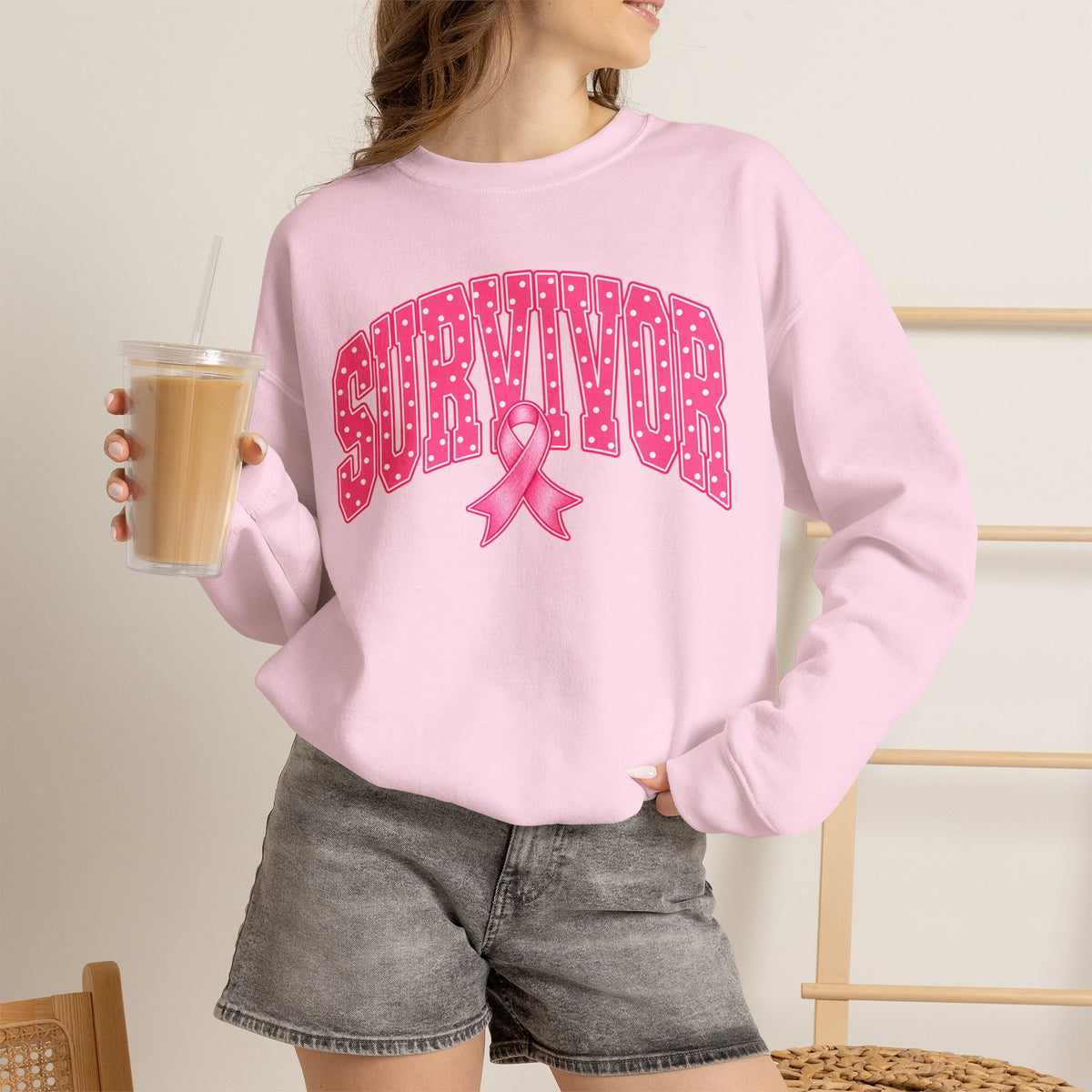 Survivor Pink Ribbon Sweatshirt - Breast Cancer Awareness Crewneck