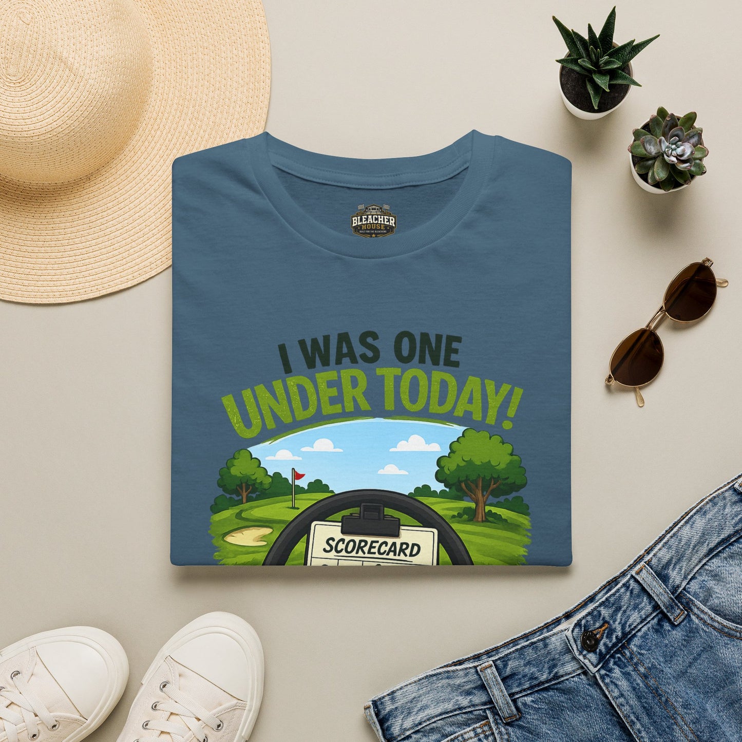 Golf T-Shirt — "I Was One Under Today!" ANIMATED VERSION - Scorecard Golf Humor Shirt