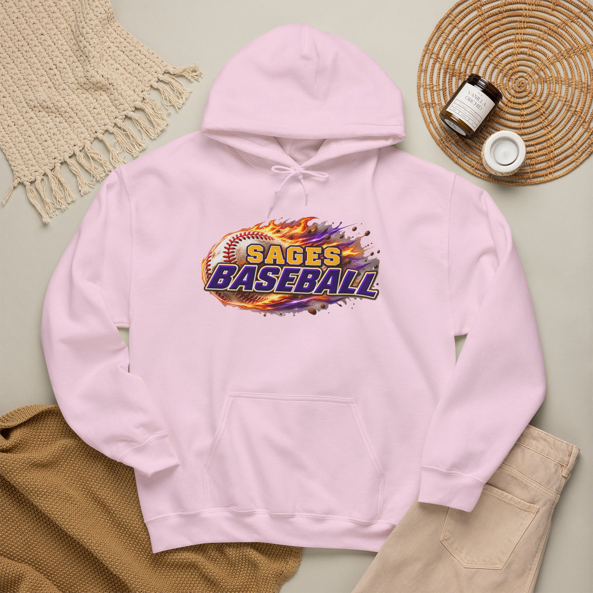 Sages Flaming Baseball Hoodie - Team Sweatshirt