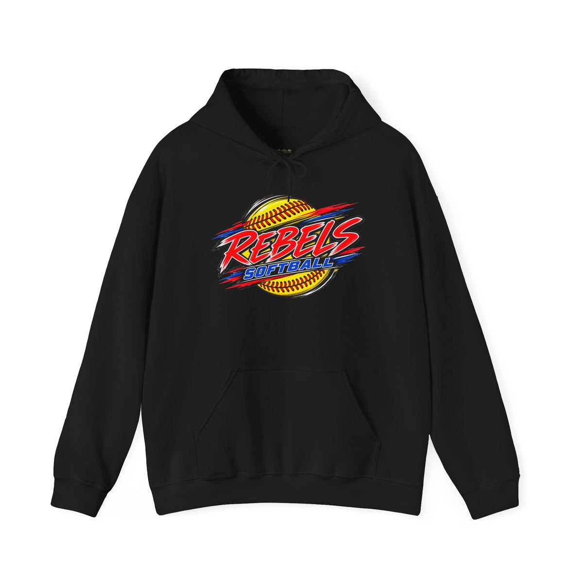 Rebels Softball Hoodie — Retro Yellow Softball Graphic