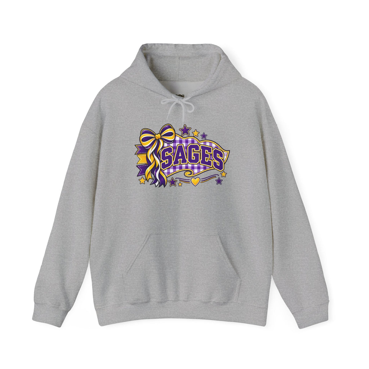 Sages Ribbon Logo Hoodie — Purple & Gold Cheer School Spirit Sweatshirt