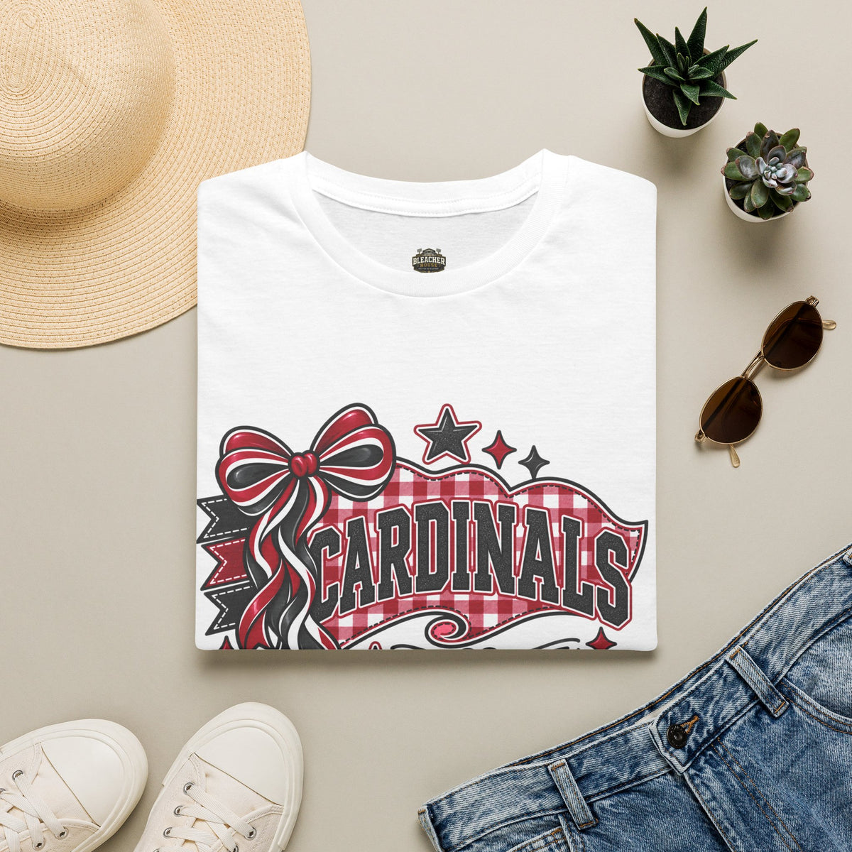 Cardinals Retro Bow T-Shirt — Cheerful Fan Tee with Stars & Heart