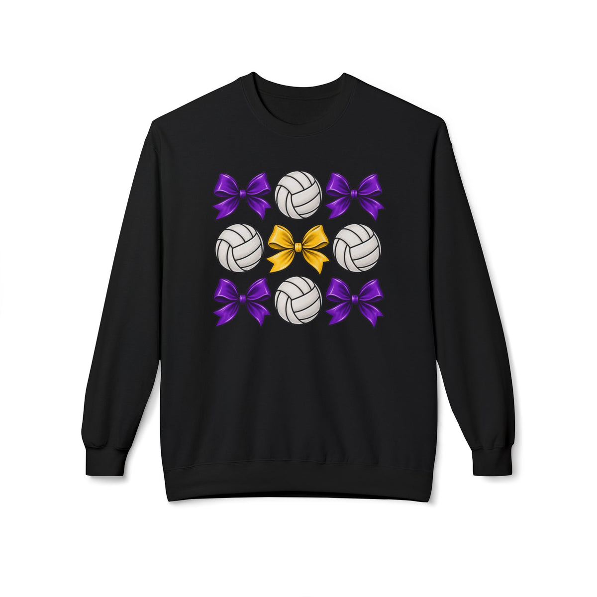 Volleyball & Bows Crewneck Sweatshirt — Purple & Gold Cheer Team Design